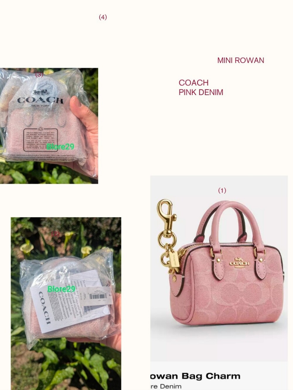 Coach Pink Denim Mini Rowan Charm - Picture 1 of 6